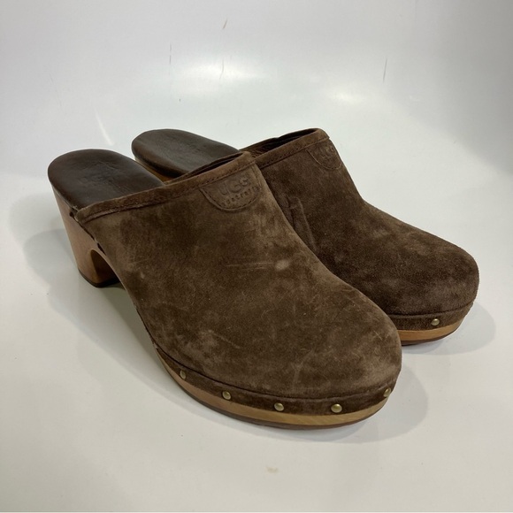 UGG Abbie clog mules brown suede shearling lined women’s size 7 casual boho - Picture 4 of 9